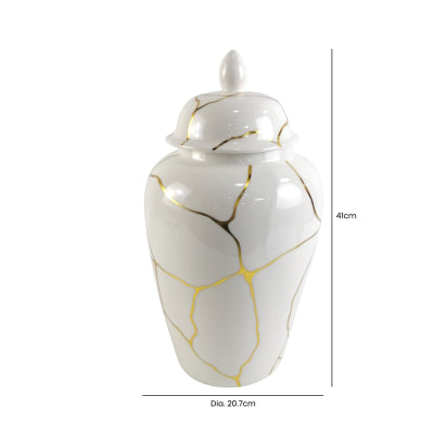 Gold & White Patterned Jar